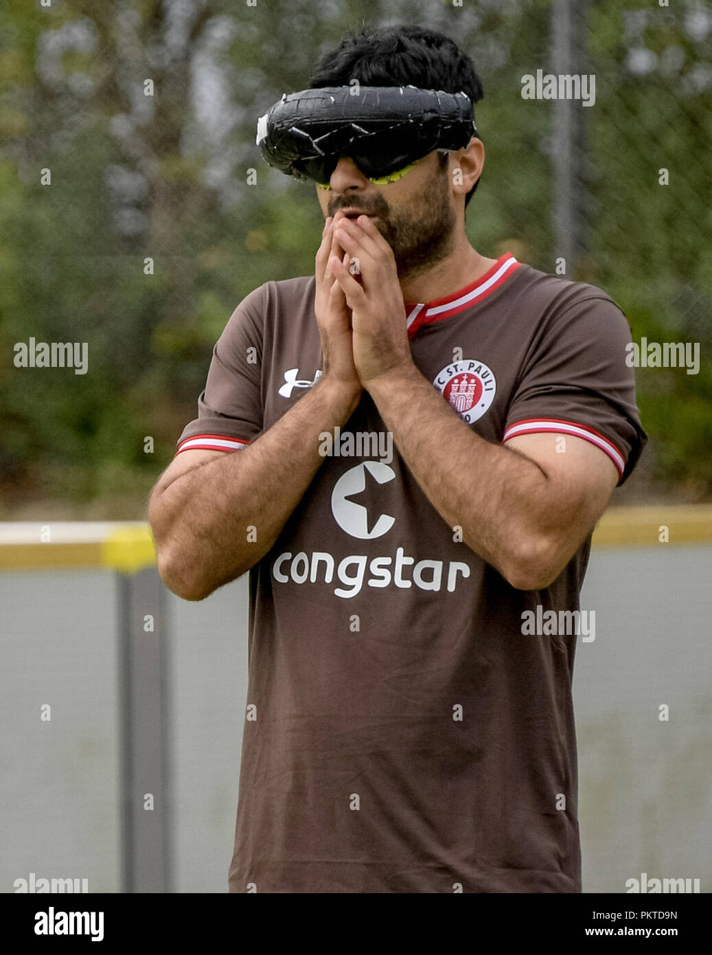 15 September 2018, Hamburg: Serdal Celebi, FC St. Pauli footballer for the blind, is on the pitch at the 11th Blind Football Masters on the grounds of the Bildungszentrum für Blinde und Sehbehinderte on Borgweg. Celebi is the first blind football player to be nominated for the 'Goal of the Month' of the ARD sports show. Photo: Axel Heimken/dpa Stock Photo