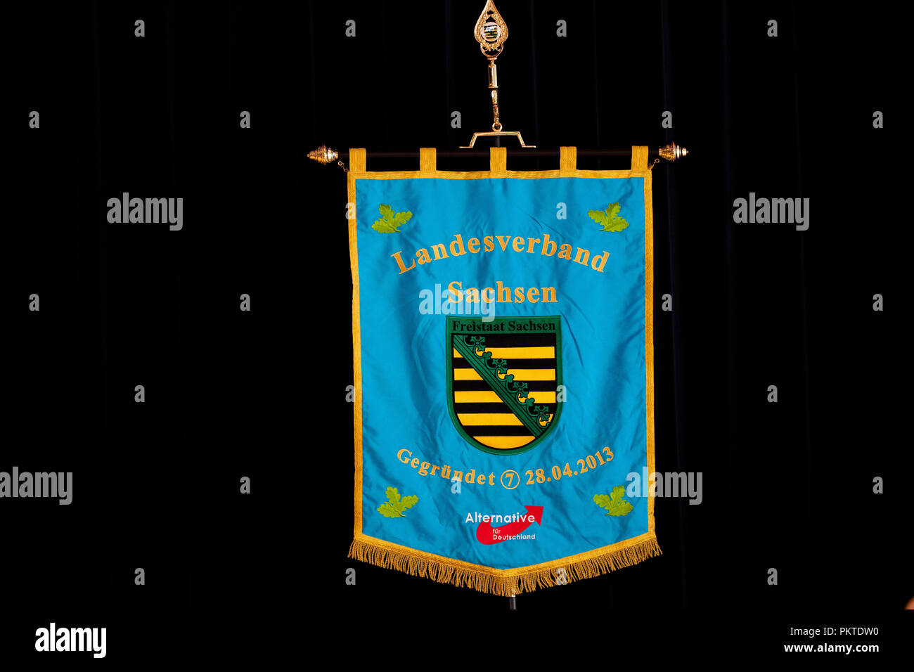 Markneukirchen, Saxony. 15th Sep, 2018. An AfD flag at the state party conference of the AfD Saxony. Credit: Alexander Prautzsch/dpa/Alamy Live News Stock Photo