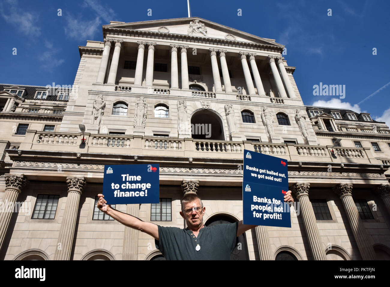 Bank, London, UK. 15th September 2018. Demonstration opposite the Bank of England on the 10th anniversary of the collapse of Lehman Brothers bank which lead to the global financial crisis. Credit: Matthew Chattle/Alamy Live News Stock Photo