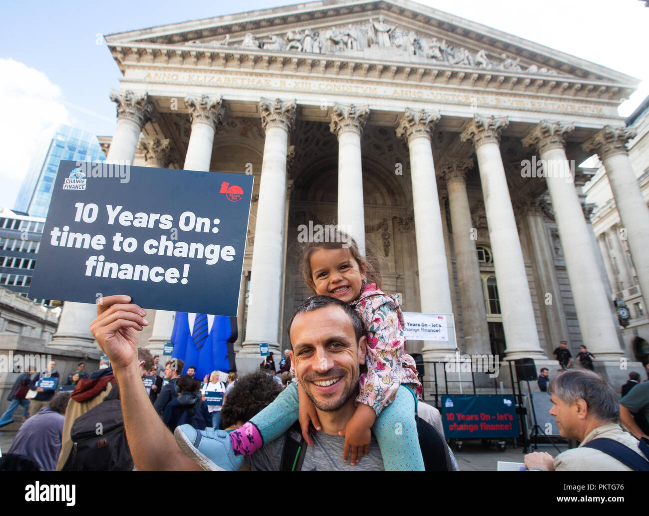 London, UK. 15th Sep 2018. Protesters demonstrate outside The Royal Exchange and The Bank of England on the 10th Anniversary of Lehman Brothers collapse. They are asking that the Government and the banks don't penalise the poorest in society and take more responsibility for their actions. Credit: Mark Thomas/Alamy Live News Stock Photo