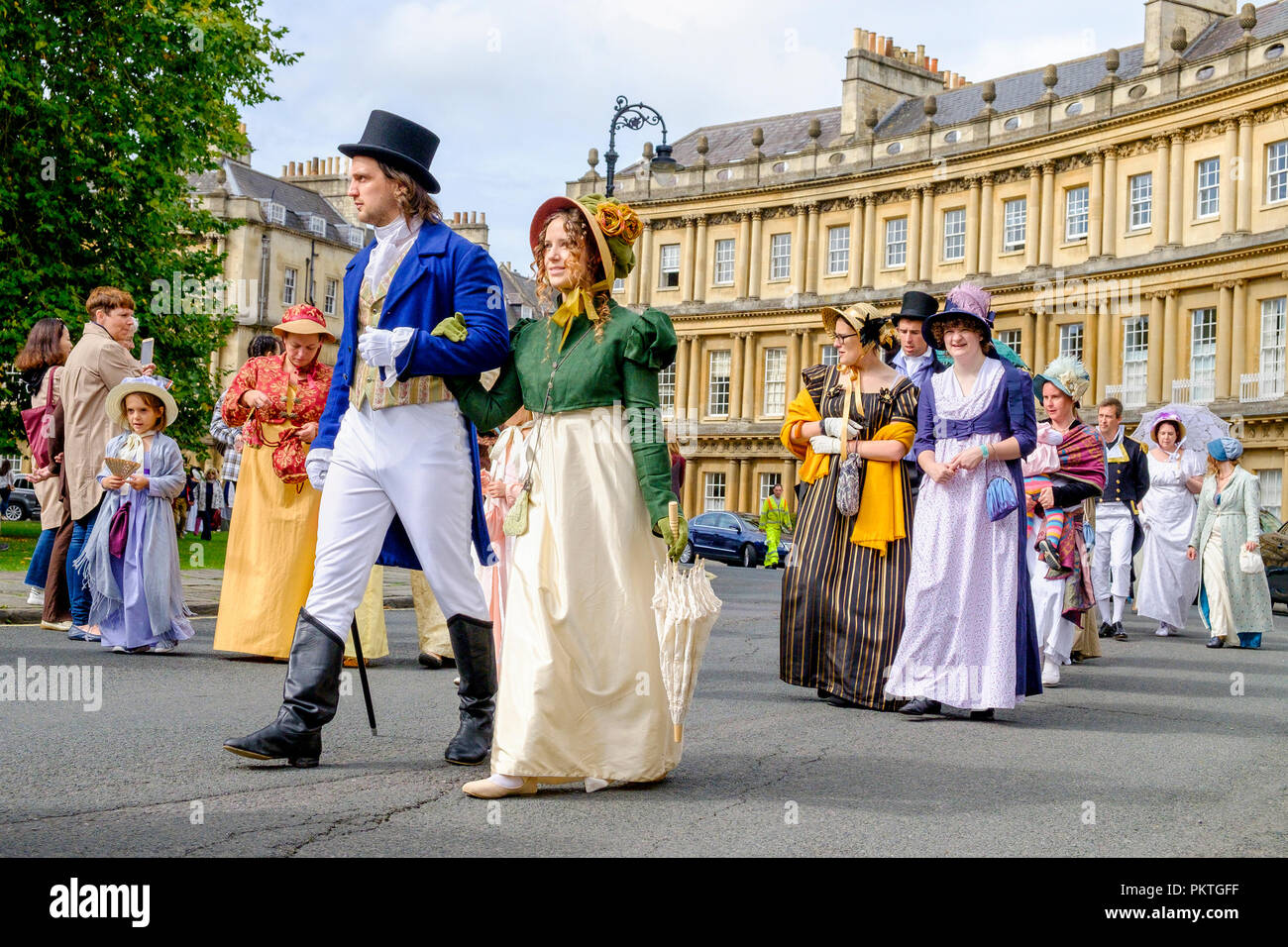 Bath, UK. 15th Sep, 2018. Jane Austen fans taking part in the worldfamous Grand Regency