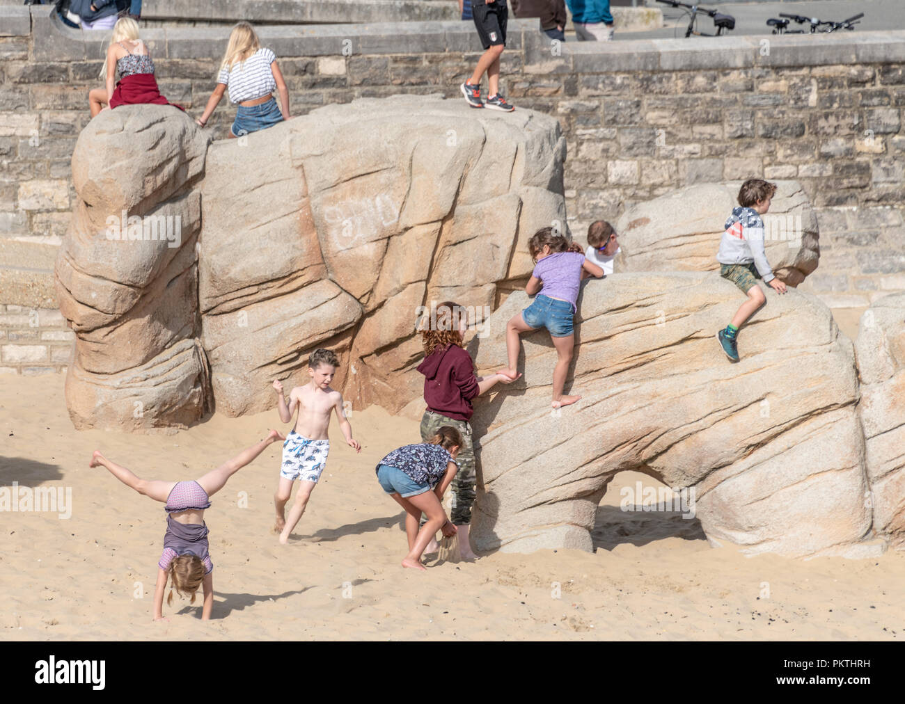 Bournemouth, UK. 15th September 2018. Children playing on rock climbing
