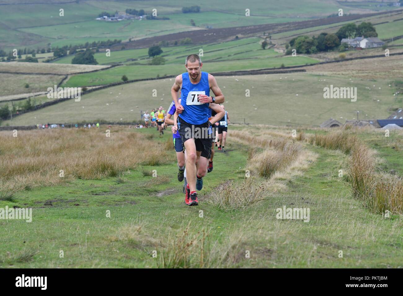 Little Hayfield, High Peak Derbyshire UK 15 September 2018 Runners in