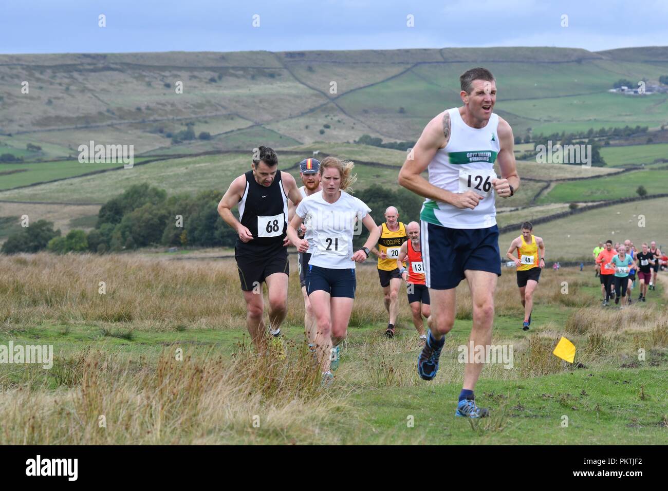 Little Hayfield, High Peak Derbyshire UK 15 September 2018 Runners in