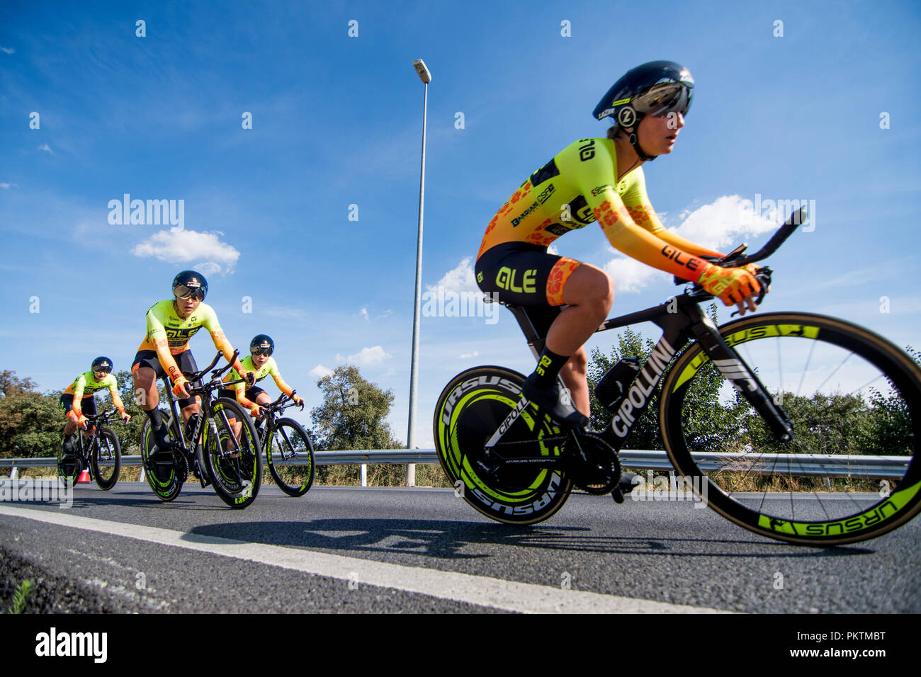 Boadilla del Monte, Spain. 15th September, 2018. Cyclists of 'Ale  Cipollini' rides during team time trial