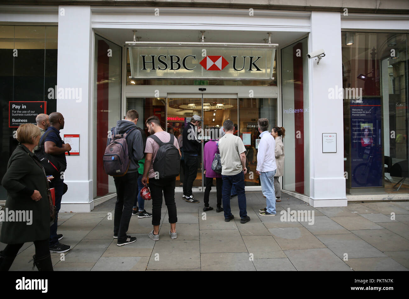 Manchester, UK. 15th Sep 2018. HSBC closed it's doors to customers as protesters, who are calling for the bank to "Stop arming Israel" and for HSBC to end their holdings in arms companies, demonstrate outside the bank.  Manchester , 15th September, 2018 (C)Barbara Cook/Alamy Live News Stock Photo