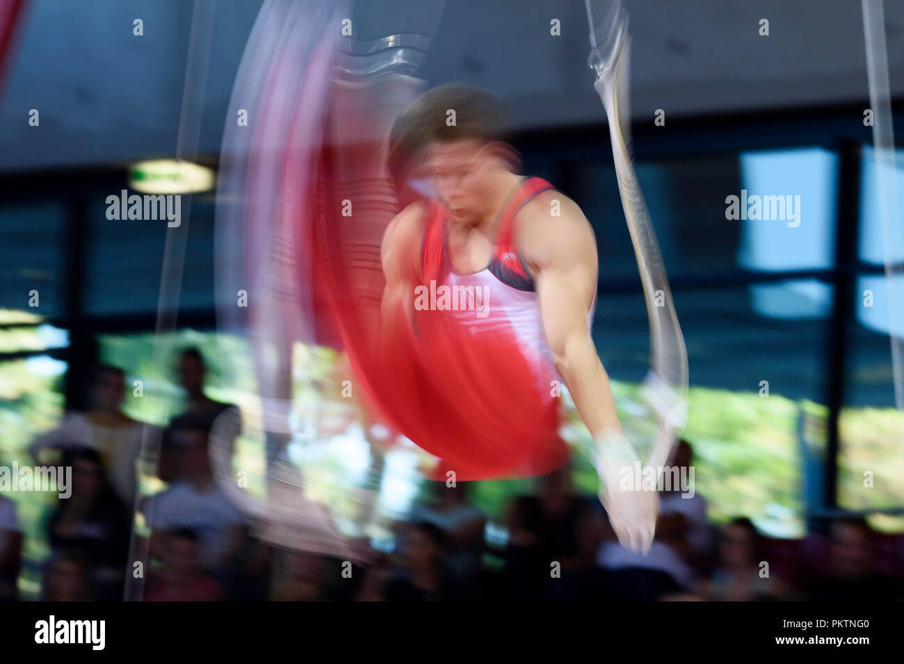 Stuttgart, Deutschland. 15th Sep, 2018. Feature, decorative image: Lukas Dauser at the rings. GES/Gymnastics/1st World Cup qualification, 15.09.2018 - | usage worldwide Credit: dpa/Alamy Live News Stock Photo