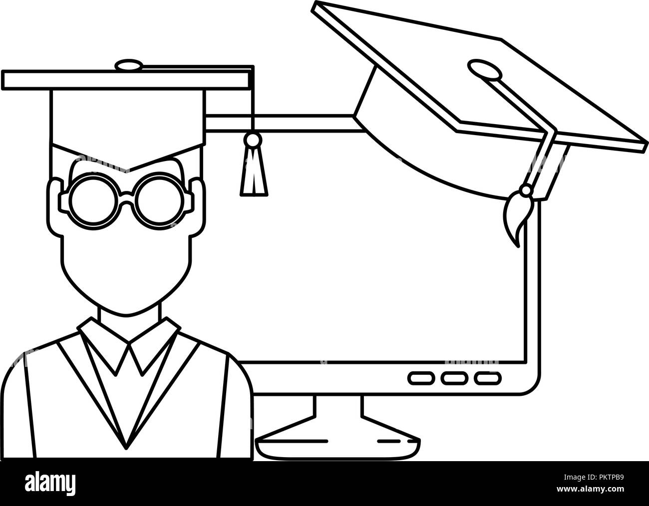 student graduation with computer and hat Stock Vector Image & Art - Alamy