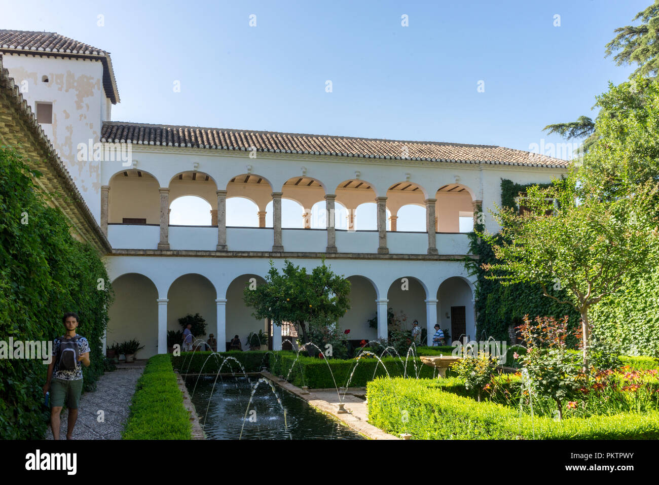 Granada, Spain - 23 June 2017: View of The Generalife courtyard, with its famous fountain in Alhambra Stock Photo