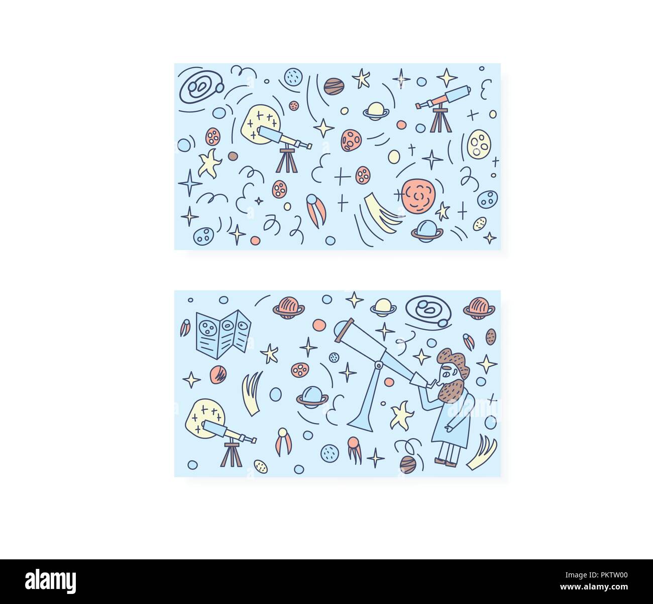 Vector design of astronomer and astronomic objects. Stock Vector