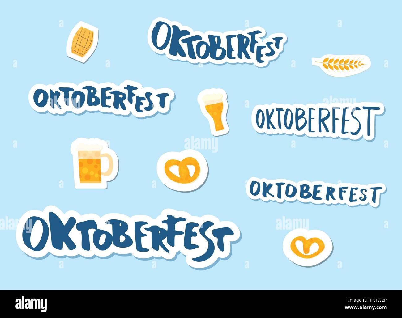 Set of Oktoberfest lettering and things stickers. Handwritten text with ...
