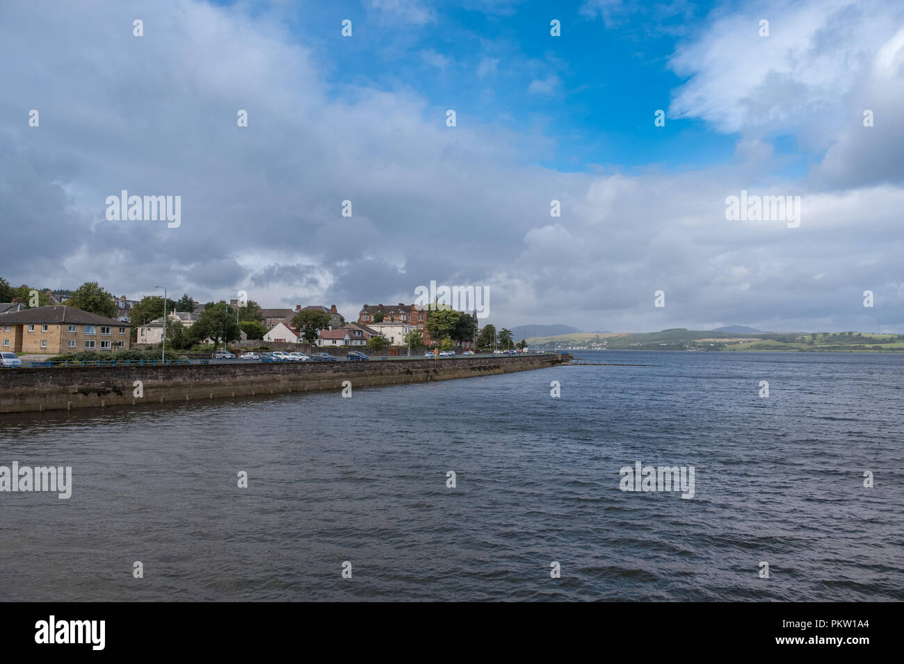 The Greenock Esplanade looking west to Gourock on a bright Cloudy day