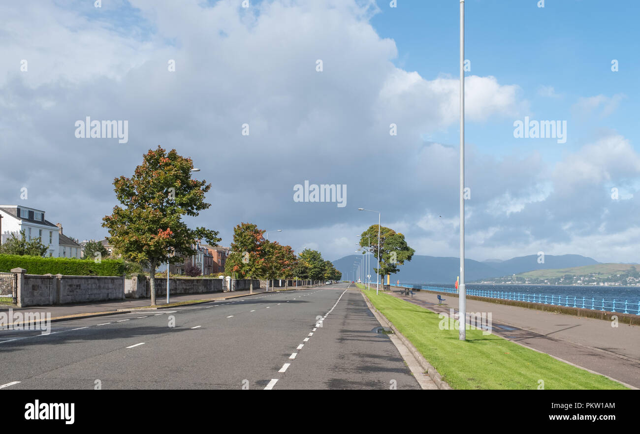 The Greenock Esplanade looking west to Gourock on a bright Cloudy day