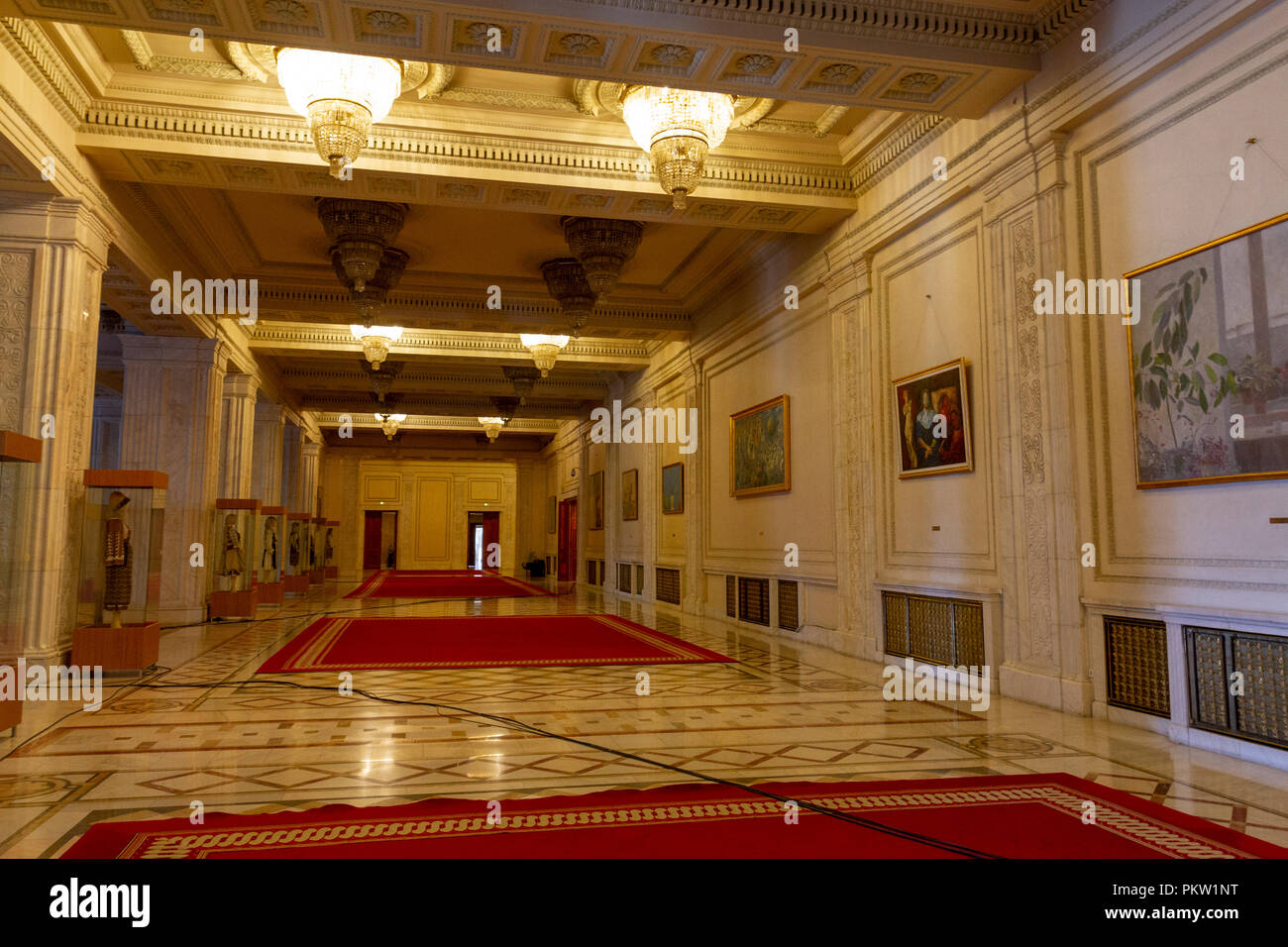 Ornate corridor inside the Palace of the Parliament, House of the Republic, Bucharest, Romania. Stock Photo