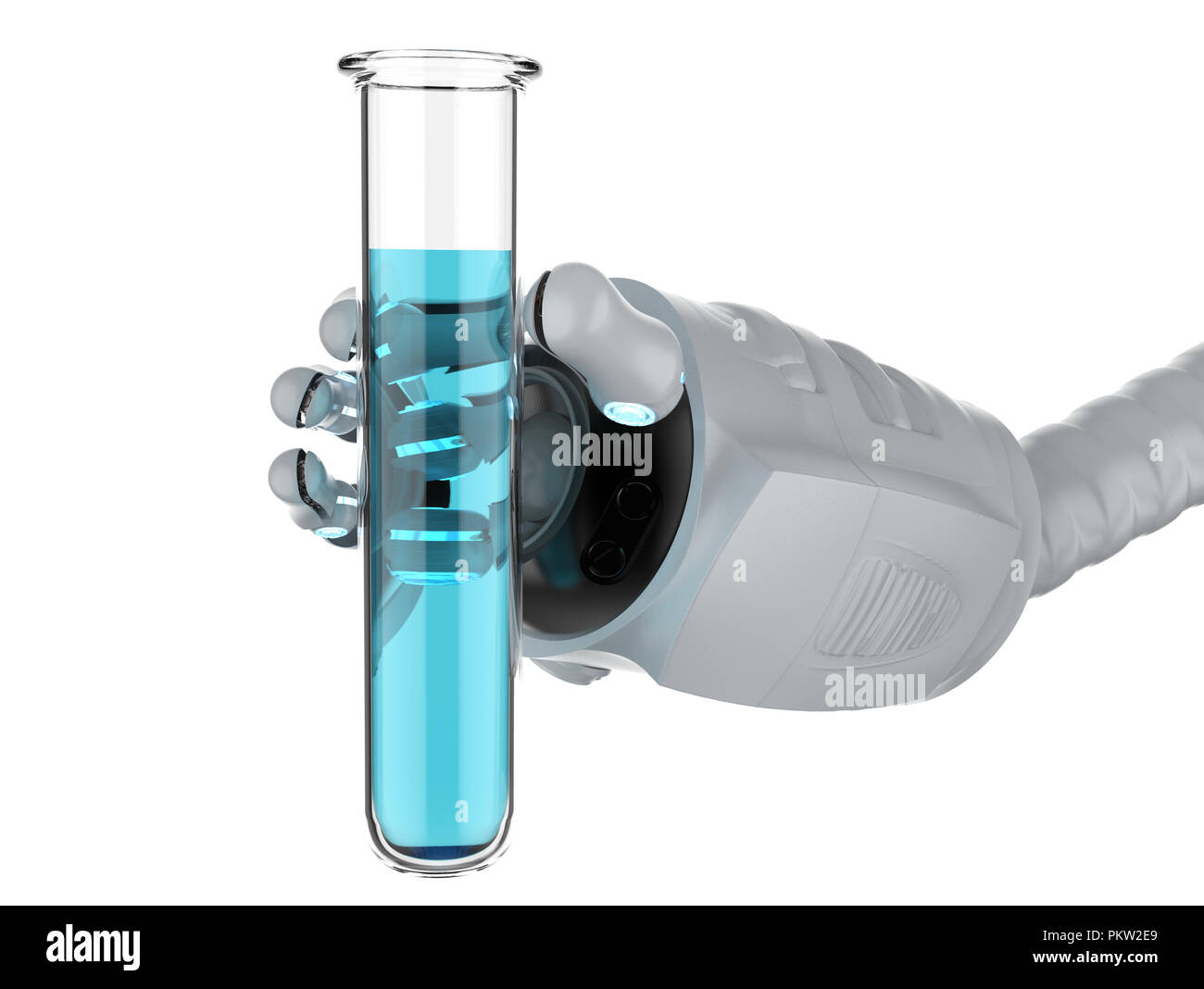 3d rendering robotic hand holding test tube with blue liquid Stock ...