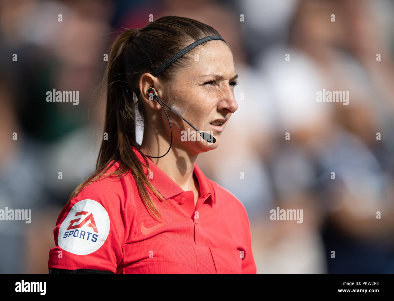 Association football referee Sian Massey-Ellis during the Sky Bet Championship match at The New Den, London. PRESS ASSOCIATION Photo. Picture date: Saturday September 15, 2018. See PA story SOCCER Millwall. Photo credit should read: Ian Walton/PA Wire. RESTRICTIONS: No use with unauthorised audio, video, data, fixture lists, club/league logos or 'live' services. Online in-match use limited to 120 images, no video emulation. No use in betting, games or single club/league/player publications. Stock Photo