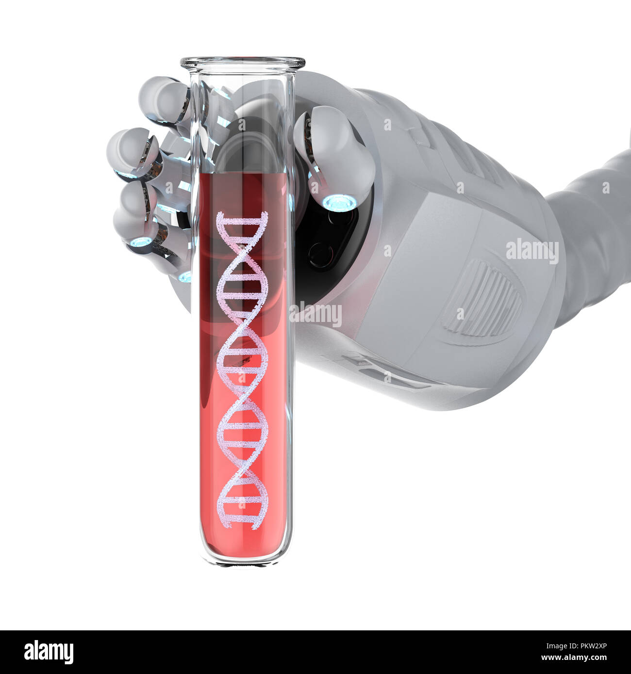 3d rendering robotic hand holding test tube with dna helix Stock Photo ...