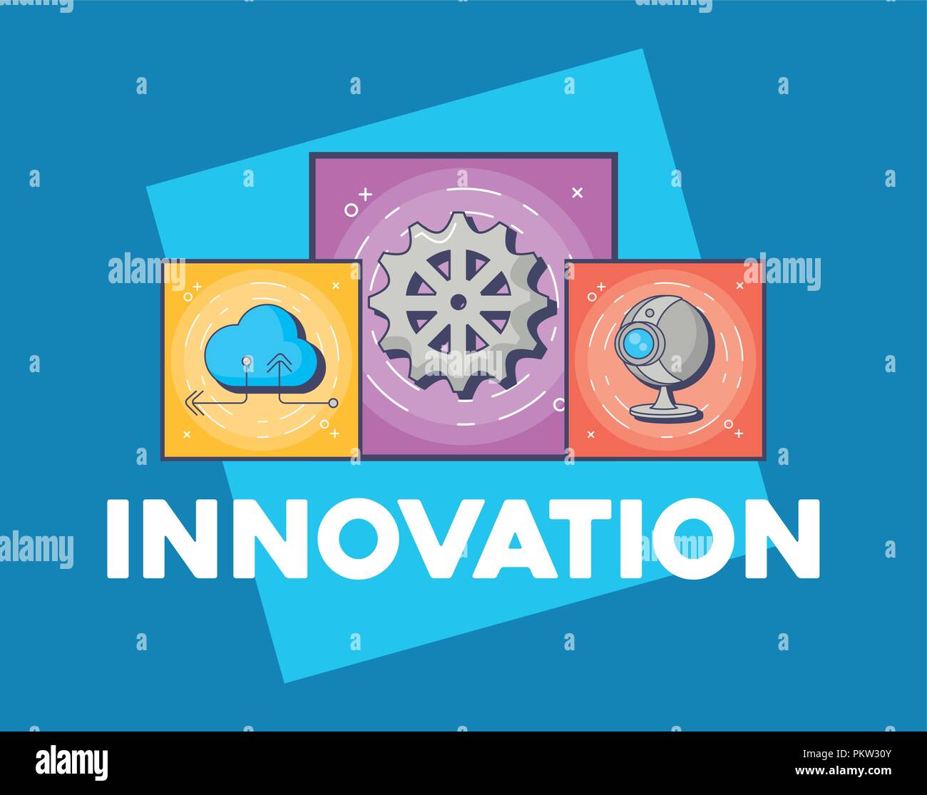 innovation and technology icon set over blue background, vector ...