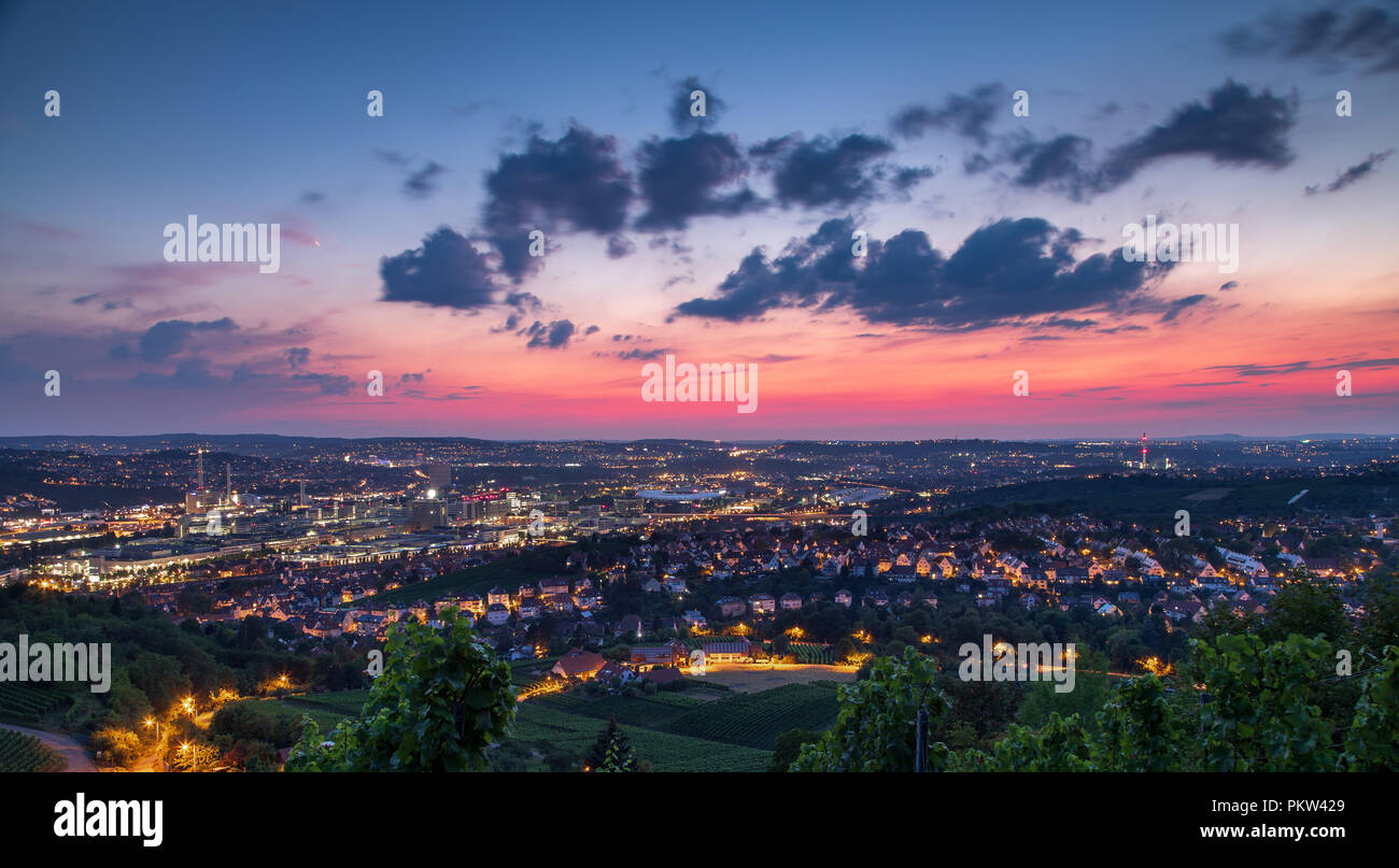 Red and Purple Sunset Over City of Stuttgart Germany on Summer Evening ...