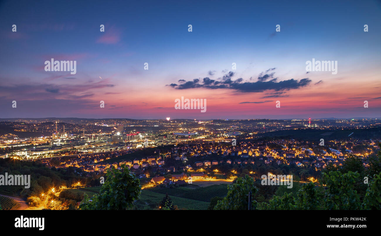 Red and Purple Sunset Over City of Stuttgart Germany on Summer Evening ...