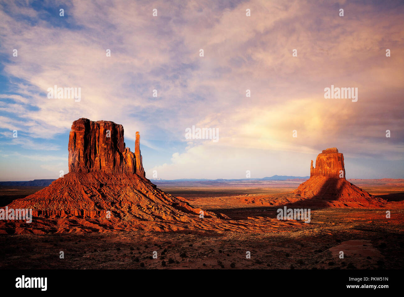 The 'mittens' in Monument Valley on the border of Arizona and Utah. Stock Photo