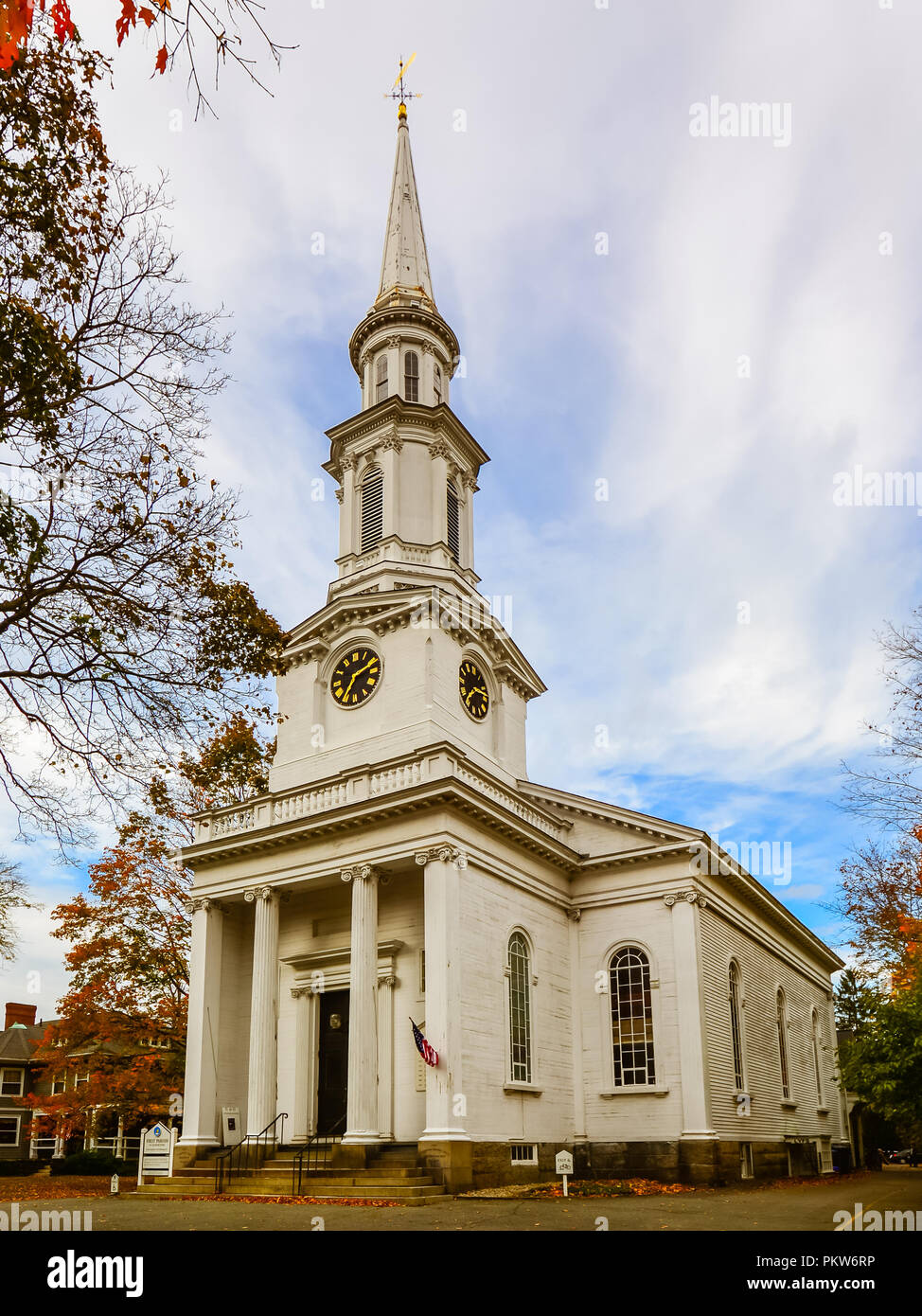 First Parish in Lexington in Autumn - Lexington, MA Stock Photo