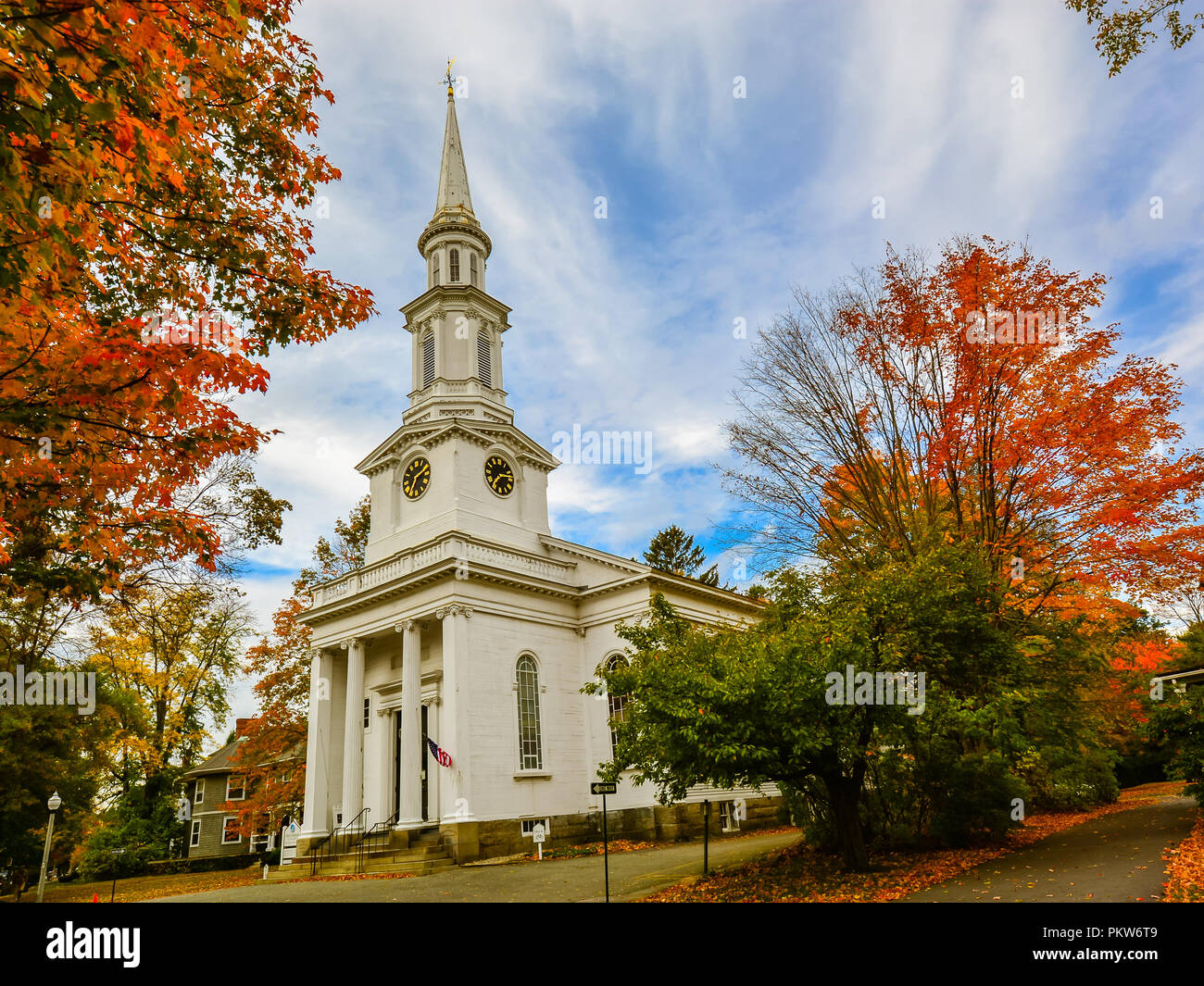 First Parish in Lexington in Autumn - Lexington, MA Stock Photo