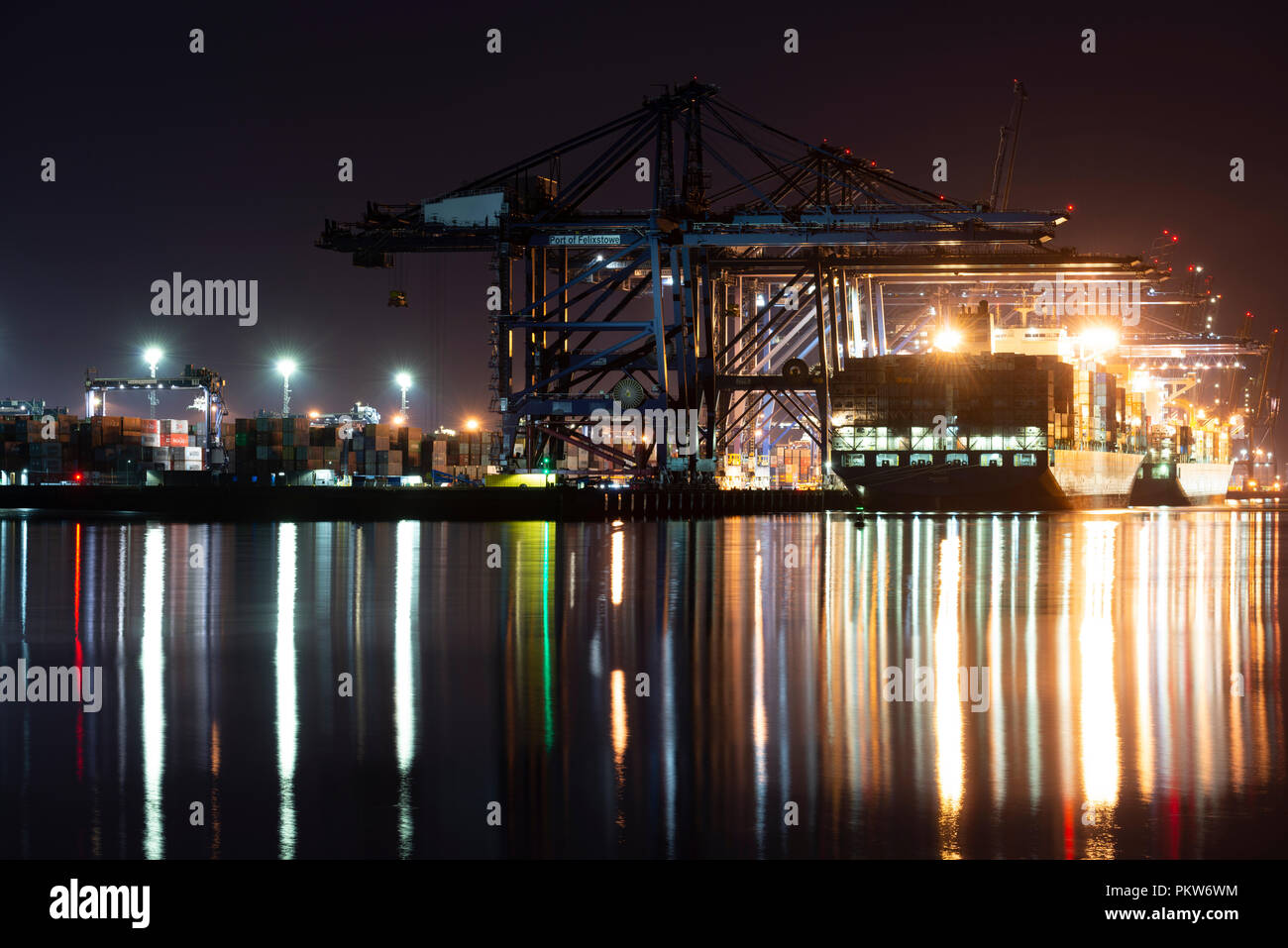 Port Of Felixstowe At Night Suffolk Uk Stock Photo Alamy