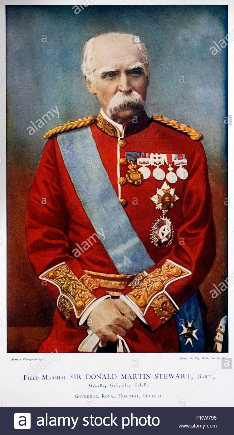 Field Marshal Sir Donald Martin Stewart, 1st Baronet, GCB, GCSI, CIE,  1824 – 1900, was a senior Indian Army officer. Colour illustration from 1900 Stock Photo