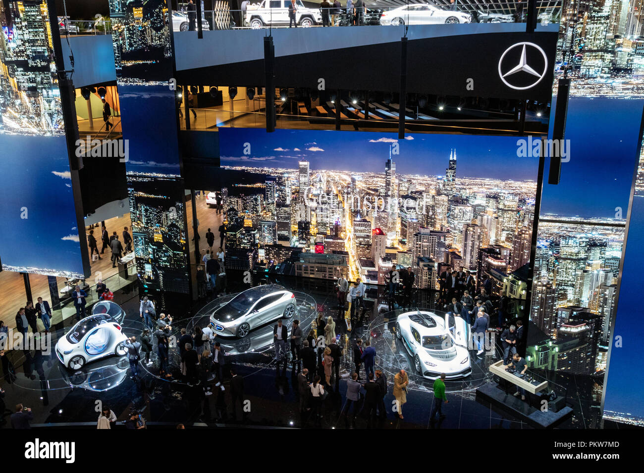 FRANKFURT, GERMANY - SEP 13, 2017: Mercedes Benz car Festival Hall at the Frankfurt IAA Motor Show. Stock Photo