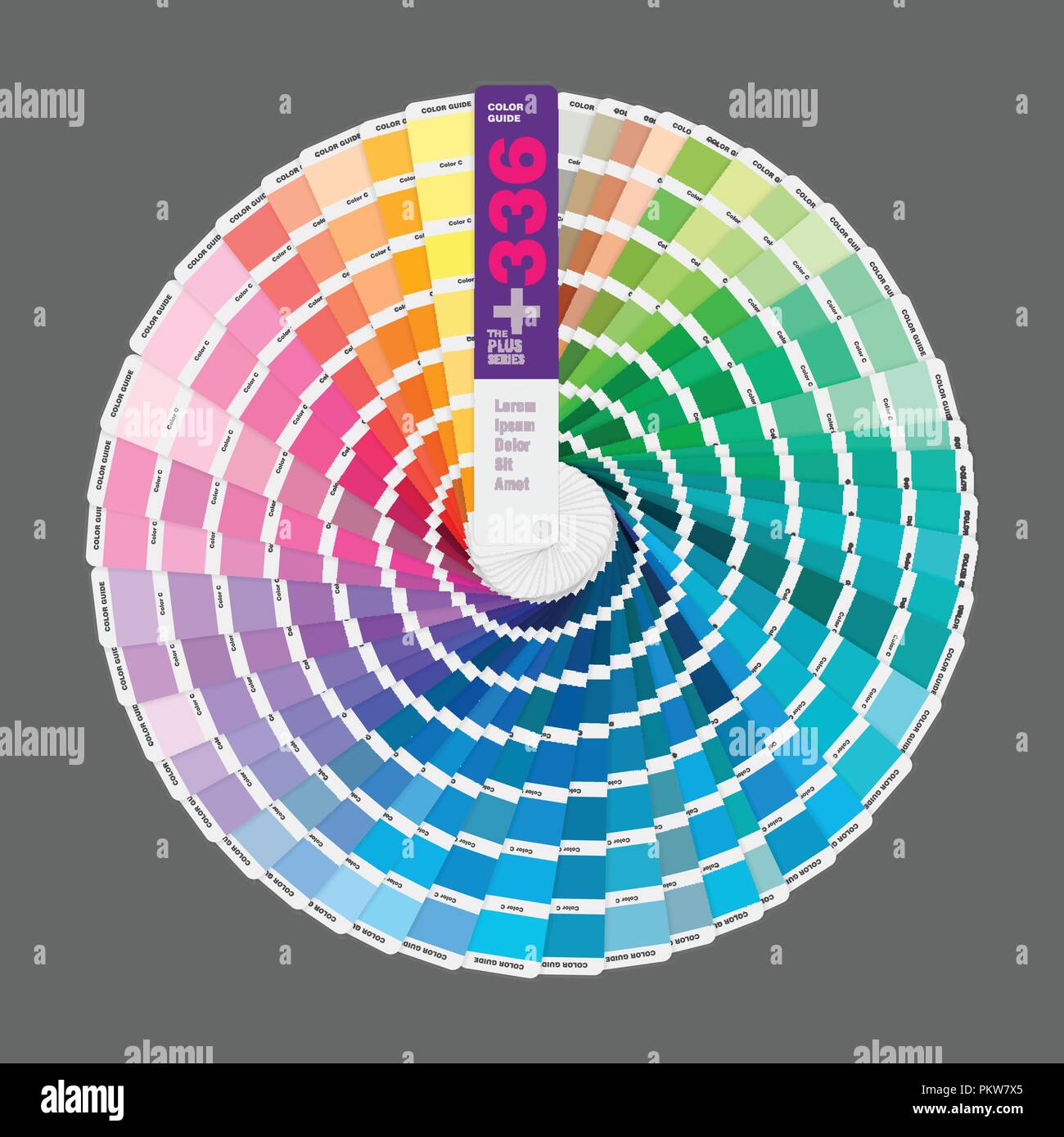 Circular illustration of color palette guide for offset print, guide 