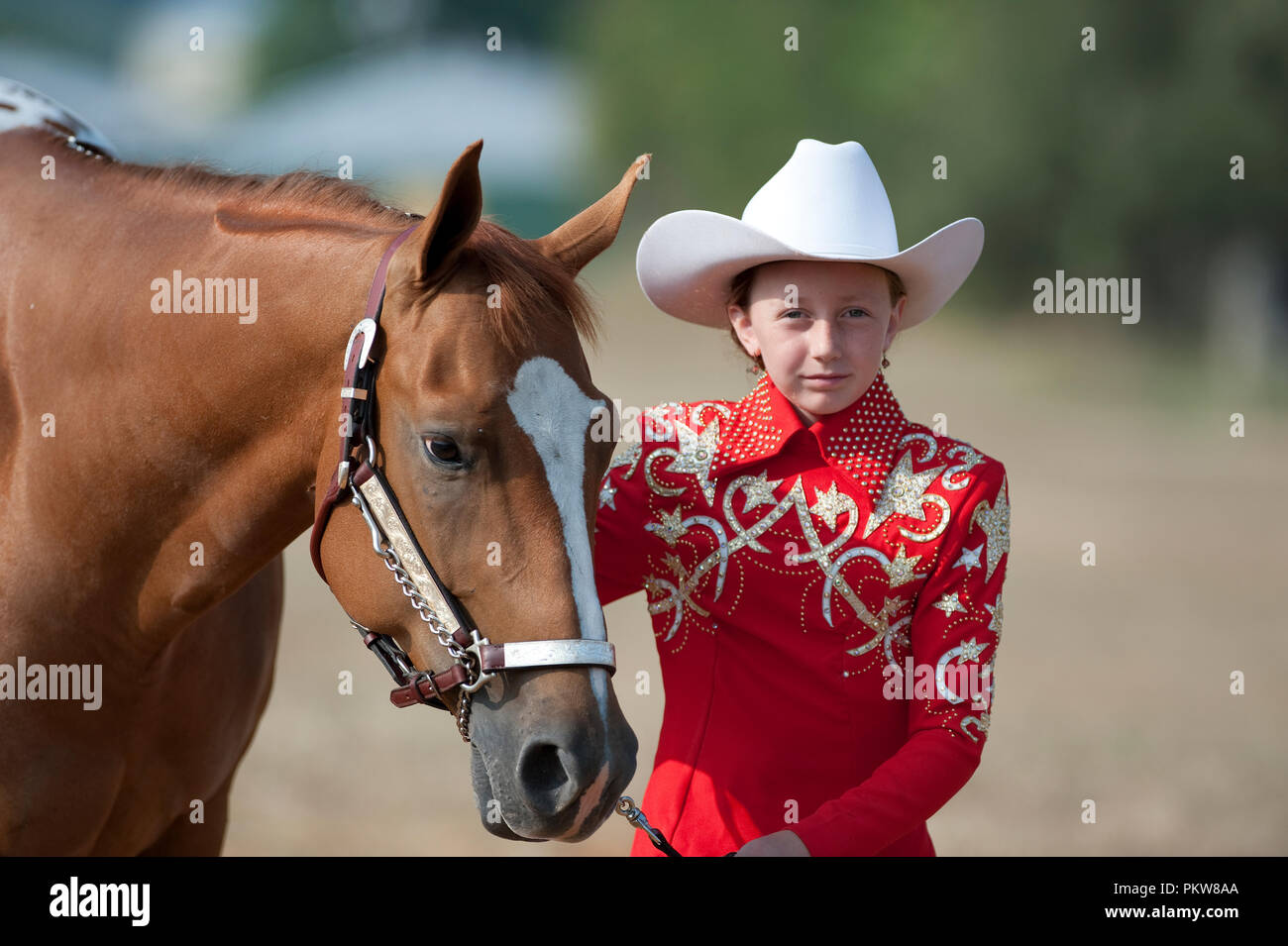 The Western Showmenship class  during the 4-H Horse & Pony Show at the 56th Annual Clarke County Fair on August 12, 2010. Stock Photo