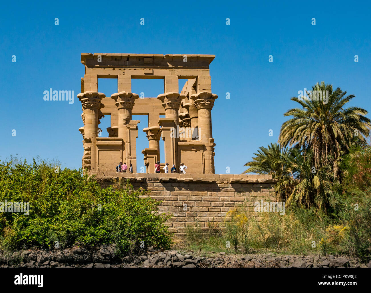 Tourists at Kioske of Phylae, Temple of Philae, Agilkia Island, Lake Nasser, River Nile, Aswan, Egypt, Africa Stock Photo