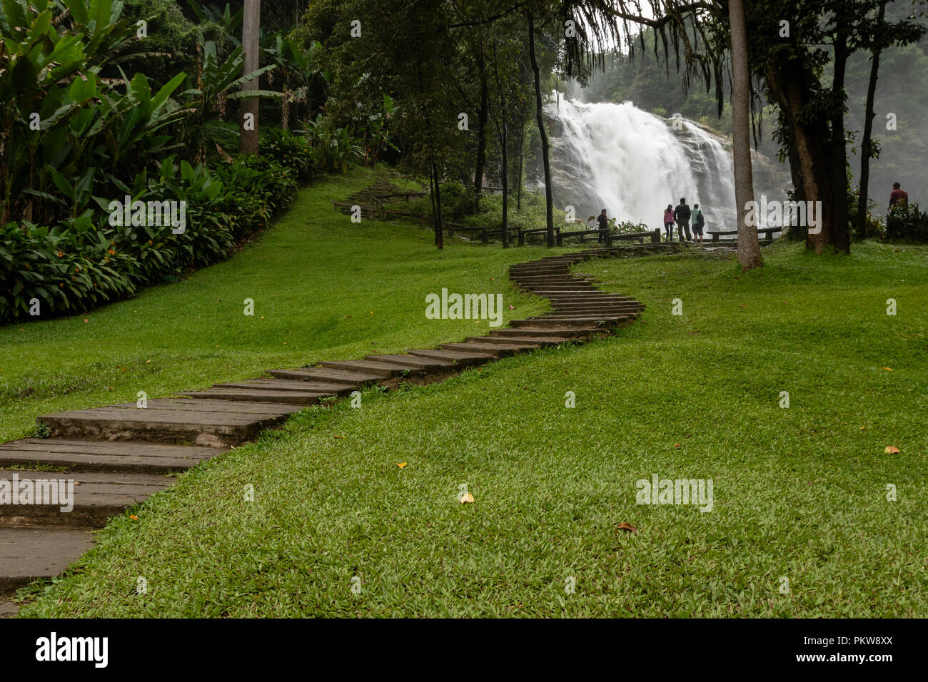 Steps leading up to Wachirathan Waterfall, Doi Inthanon Chiang Mai Thailand Stock Photo