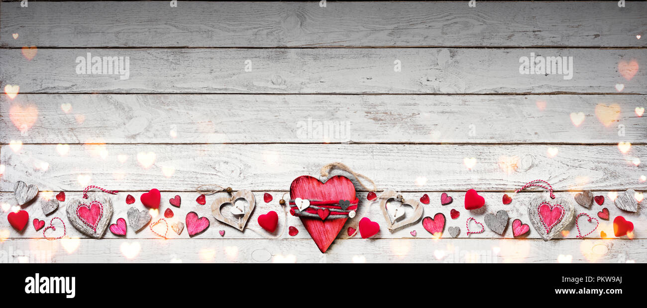 Valentines Day Ornament On Vintage Wooden Plank Stock Photo