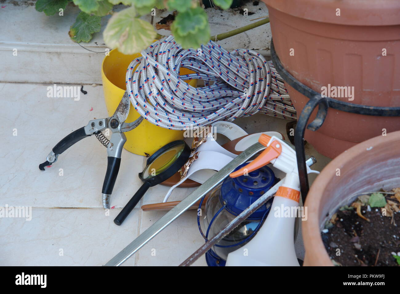 mix tools for gardening hobby Stock Photo Alamy