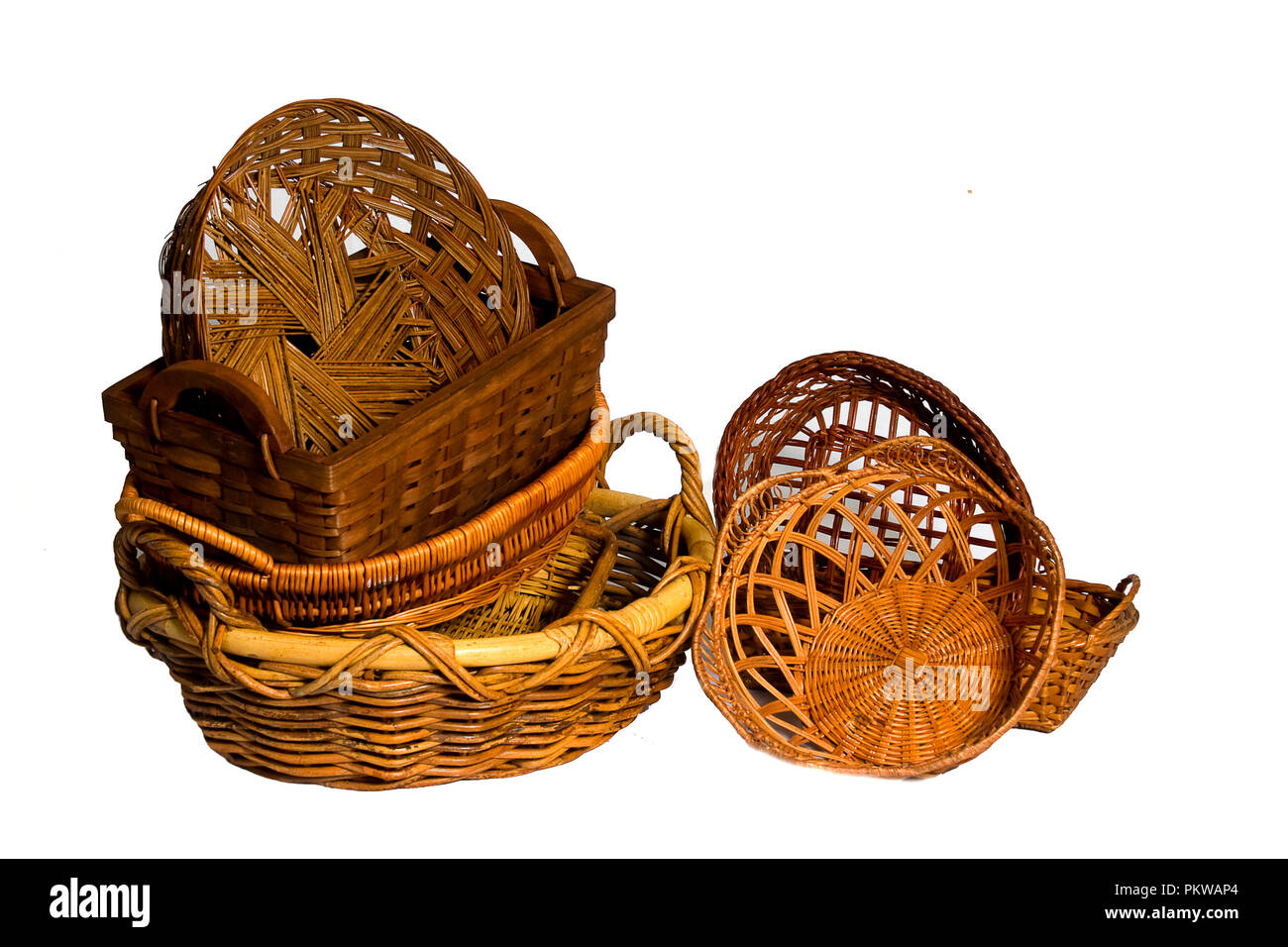 Assortment of Country Baskets isolated on White Background Stock Photo