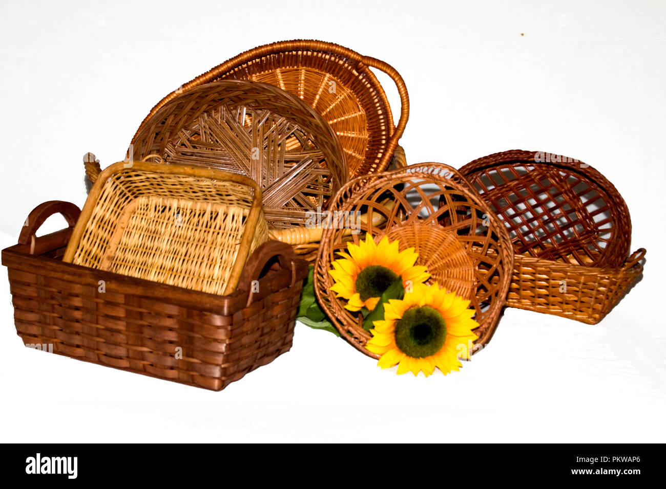 Assortment of Country Baskets isolated on White Background Stock Photo