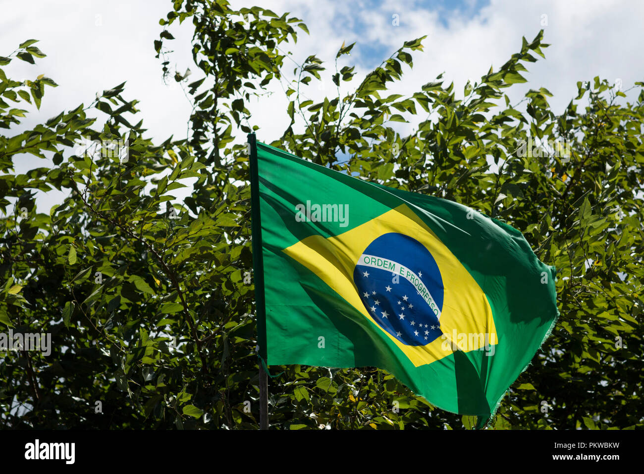 Brazilian flags waving in wind hi-res stock photography and images - Alamy