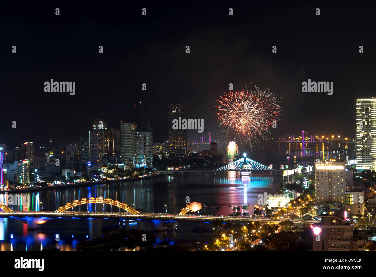 Da Nang international fireworks festival which is held for every year on Han the river in Da Nang city, Vietnam Stock Photo