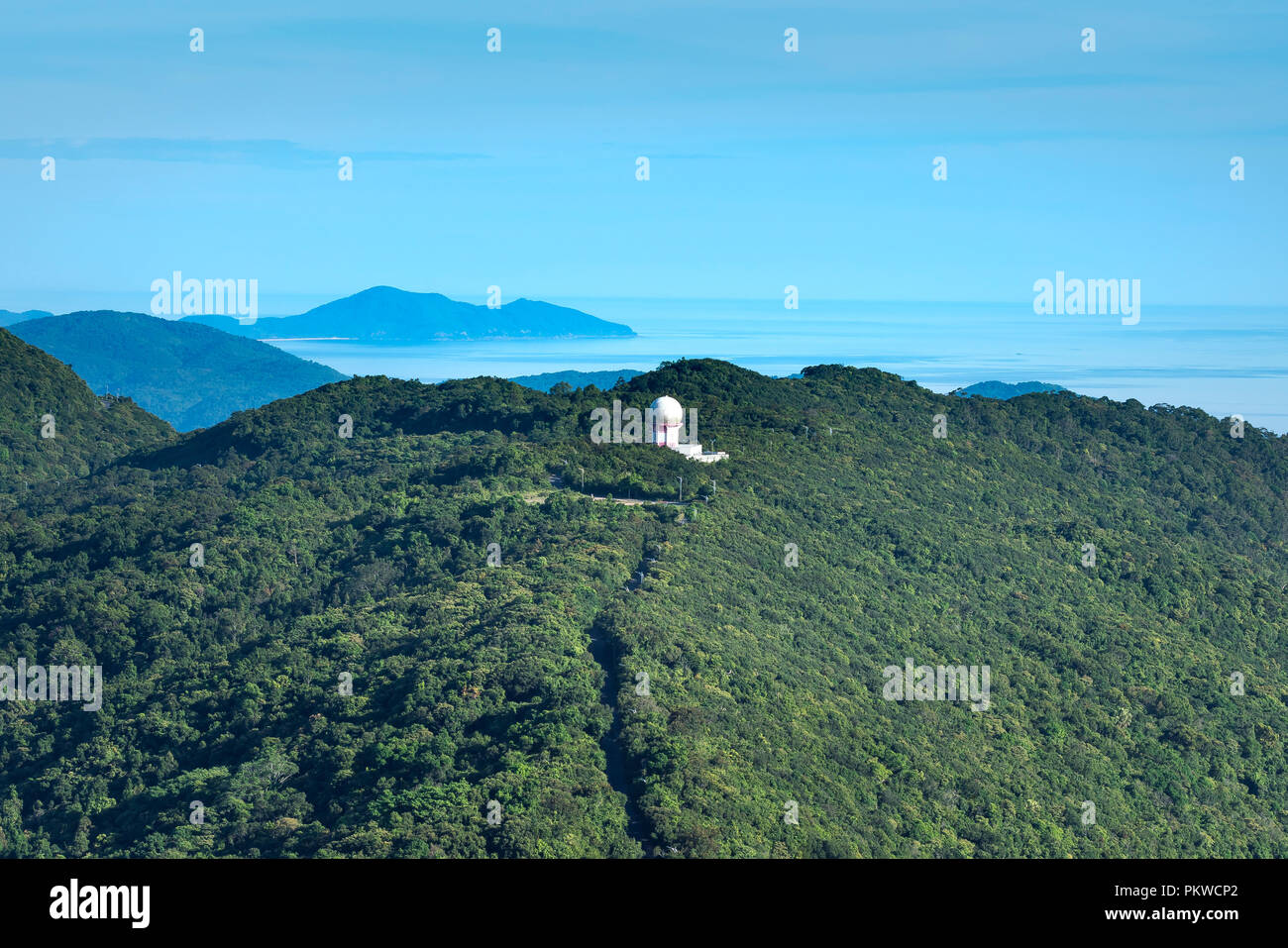 Radar station on the mountain near the sea at Son Tra Peninsula, Da Nang city, Vietnam Stock Photo