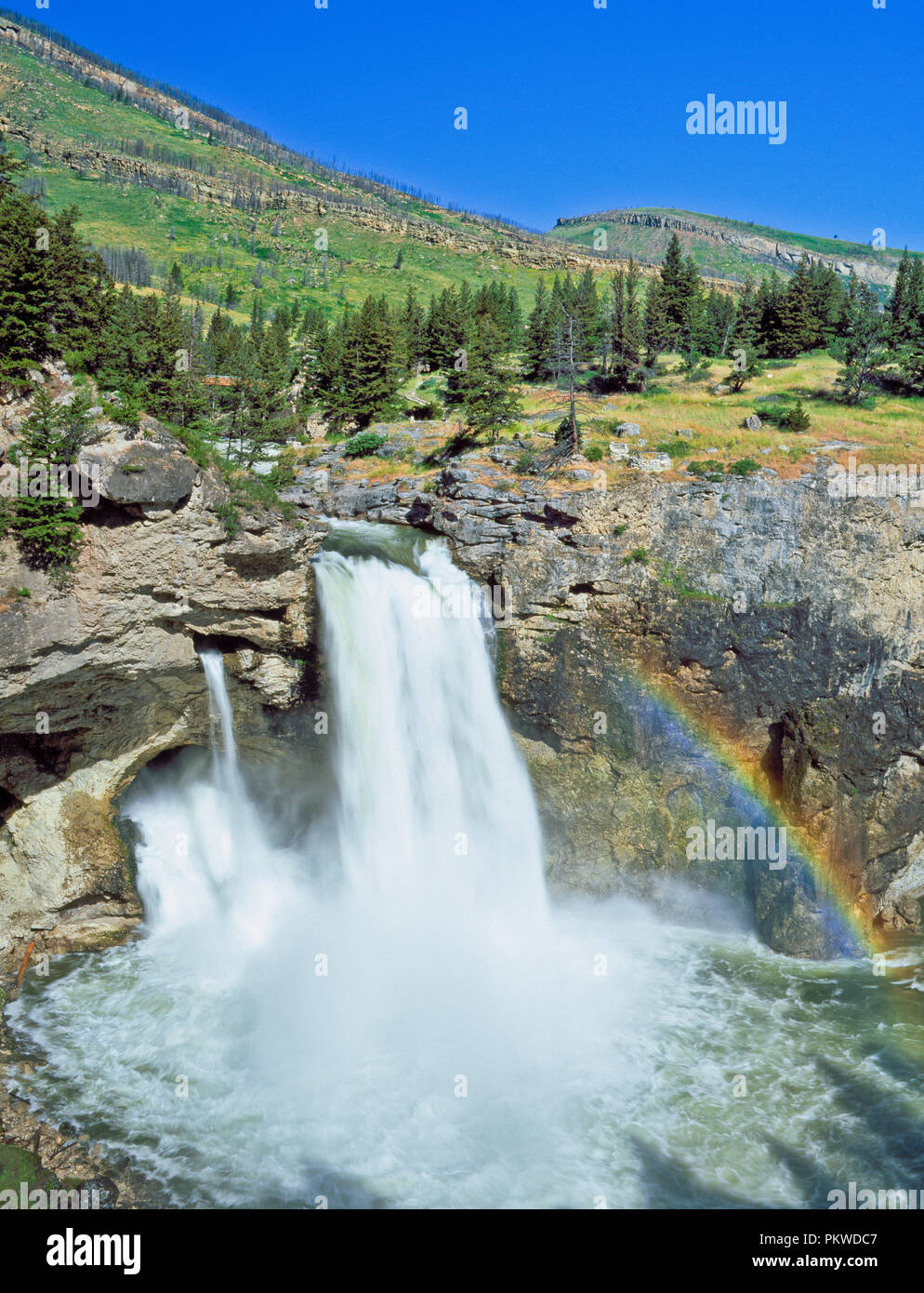 waterfall at boulder river natural bridge near big timber, montana
