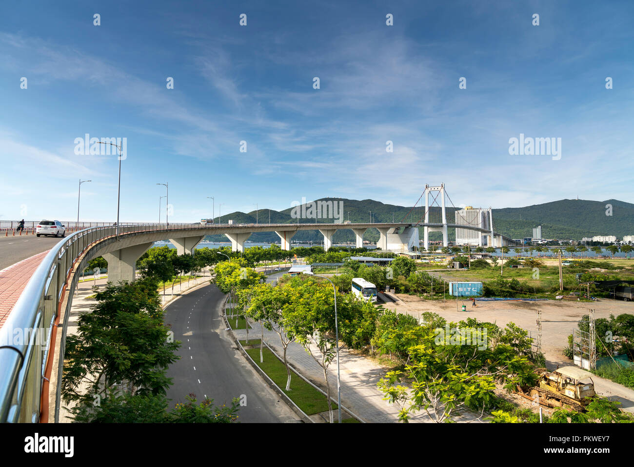 Thuan Phuoc bridge on Han river in DaNang, Vietnam. Da Nang City is a famous city for travel in central Vietnam Stock Photo