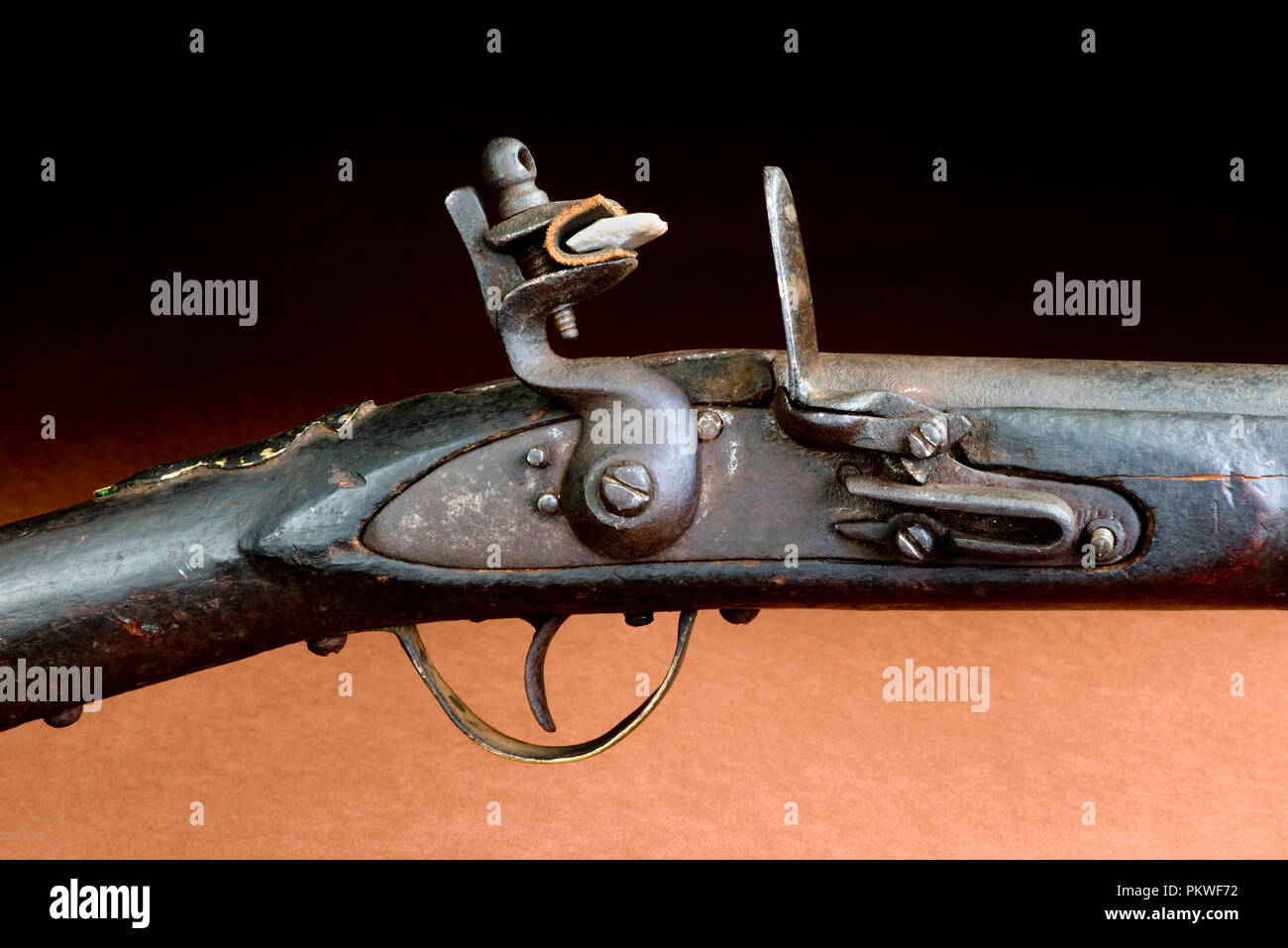 American flintlock rifle made around 1840 and used by American Indians. Stock Photo
