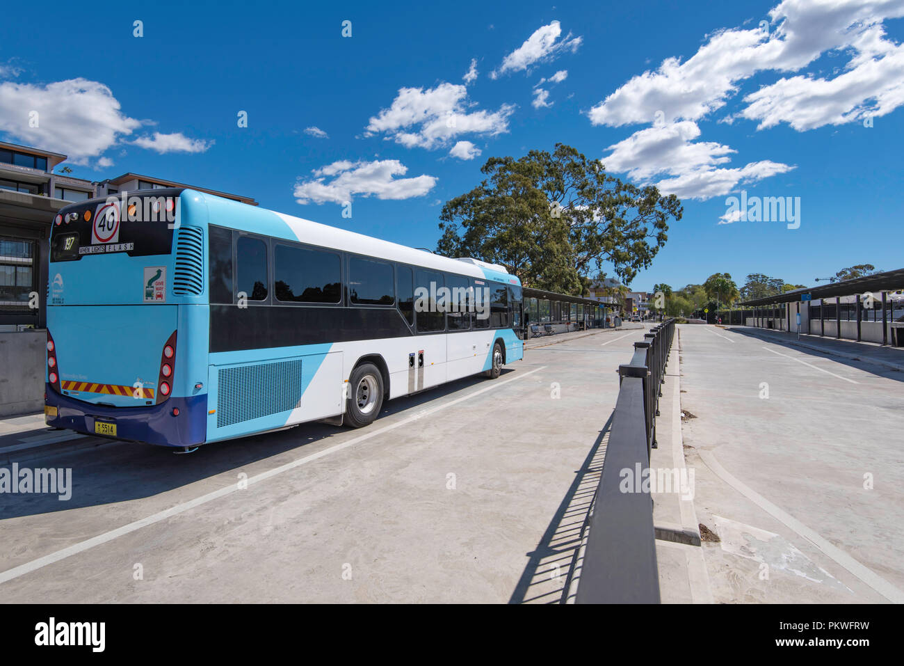 A public transport bus at the new train and bus interchange at Gordon