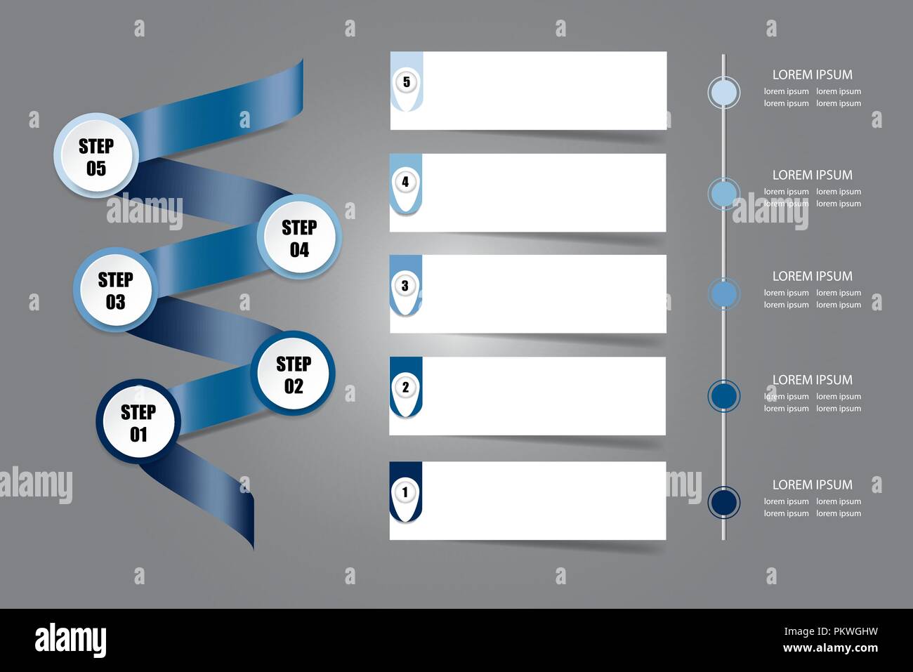 Infographic presentation of blue metal spiral showing five steps