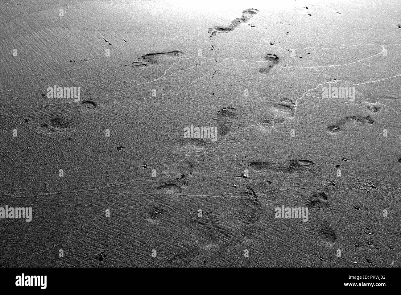 Footsteps on a sandy beach. Concept : minimalism in photography. Stock Photo