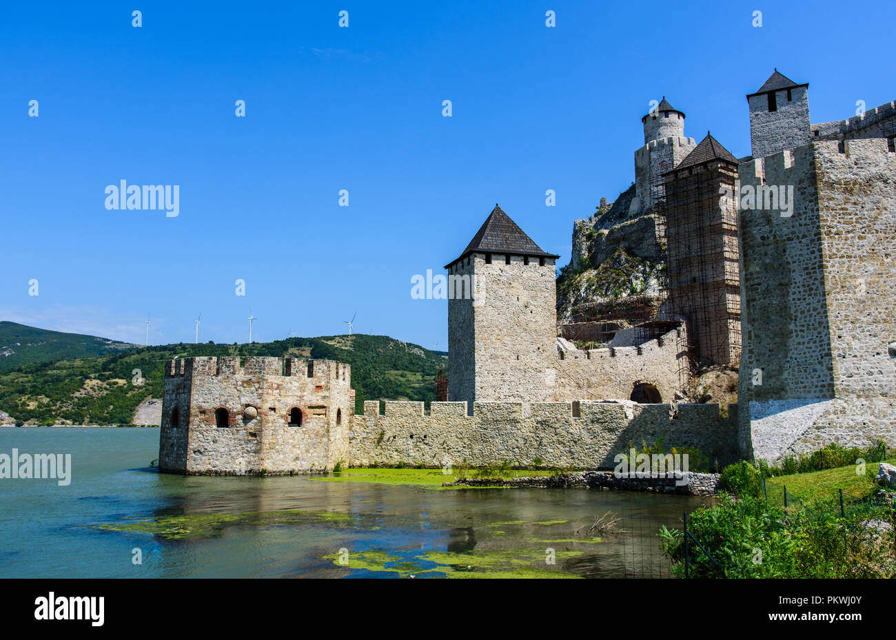 Medieval Golubac fortress on Danube river in Serbia Stock Photo