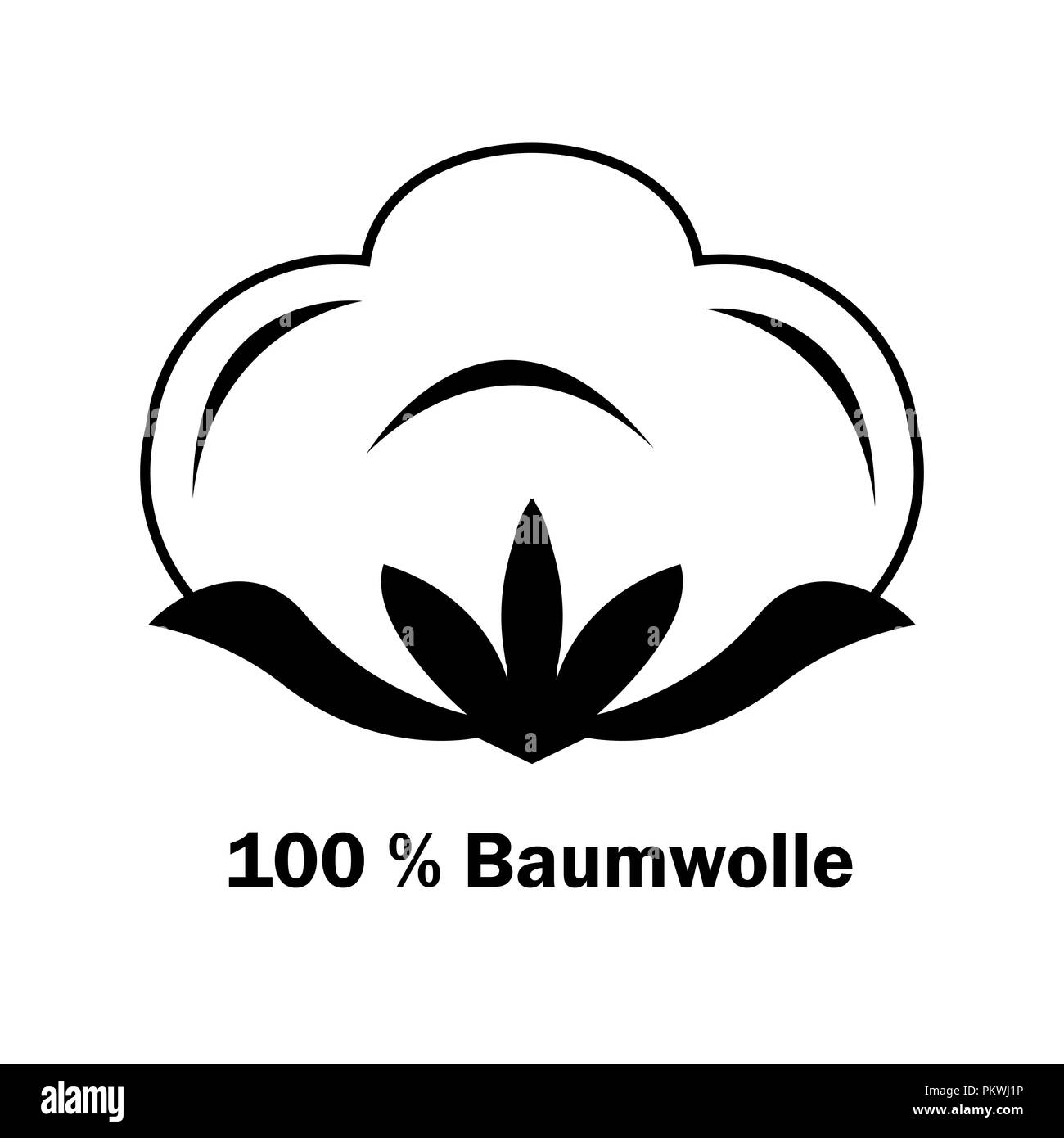 Cotton boll or flower. Line art icon for apps and websites. 100% natural material sign with flower vector image. Black and white Stock Vector
