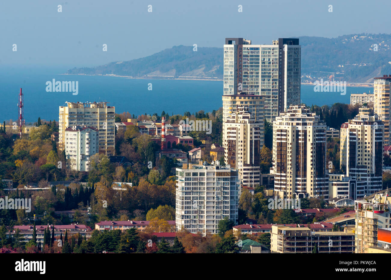 Aerial view of Sochi on the background of the sea, Russia Stock Photo ...